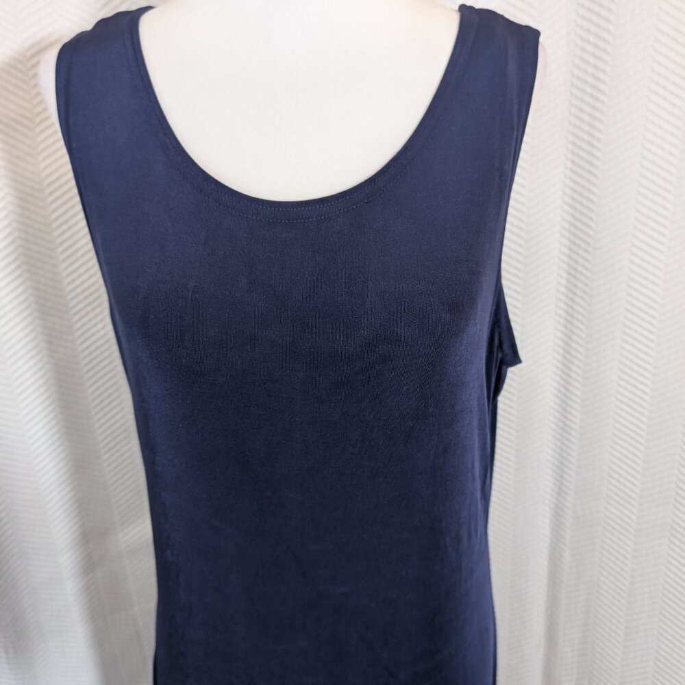 Vintage Ronni Nicole Slinky Navy Blue Maxi Dress Sleeveless Estimated Size Large - Picture 4 of 8